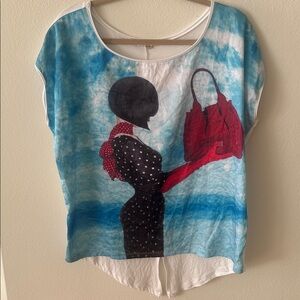 Women's Blue and Red Silhouette Top